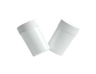 Two white cylindrical containers with ribbed caps on black