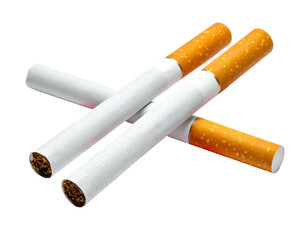 Two white and orange rolled tobacco sticks crossed