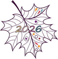 happy-new-year-2026-in-a-leaf-without white background silhouette vector design