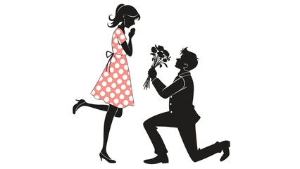 Romantic proposal moment with bouquet of flowers