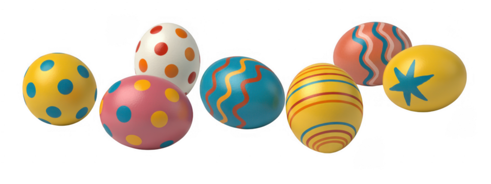 Colorful Easter eggs with various patterns colorful eggs patterned eggs isolated on a transparent background - Powered by Adobe