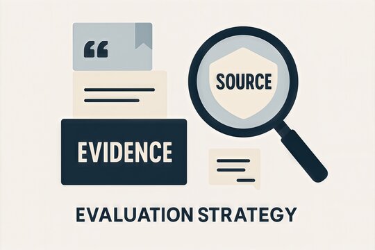 Evaluation strategy for evidence sourcing in research environments incorporating critical thinking and analytical frameworks fostering rigorous validation processes