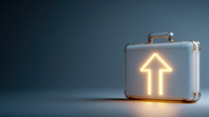 A briefcase with a glowing upward arrow symbolizing growth and progress