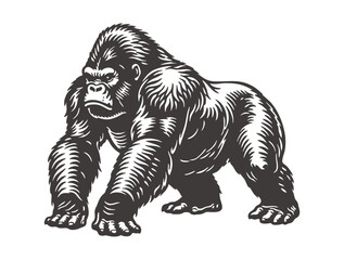 Obraz premium The mighty gorilla stands tall in this classic linocut artwork.