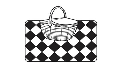 Vintage picnic basket on classic black and white checkered blanket