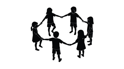 Children holding hands in a circle, happy and playful