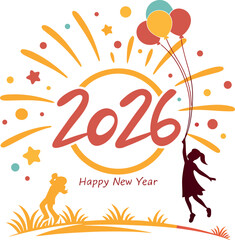 happy-new-year-2026-in-a-sunshine-without white background silhouette vector design