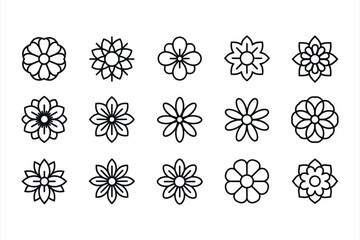 Elegant Floral Outline Vector Icons Set