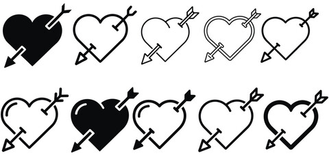 Collection of black and white heart with arrow graphics.