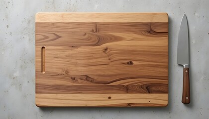 Wooden Cutting Board and Kitchen Knife on a Textured Surface