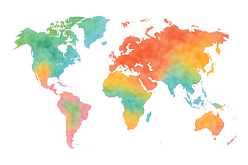 Obraz premium Watercolor World Map with Colorful Continents on White Background vector illutrastion transparent background
