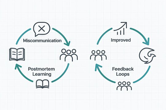 Comprehensive Analysis of Communication Dynamics Illustrated Through Feedback Loops Miscommunication and Postmortem Learning Explored in a Structured Framework