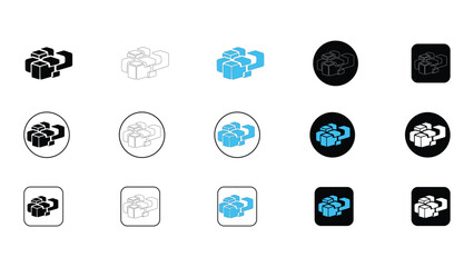 Collection of abstract cube cluster icons in various styles