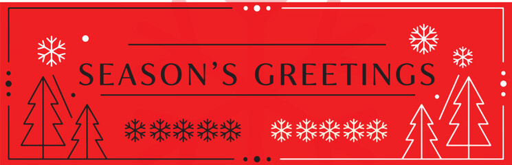 Season Greetings winter landscape with white trees snowflakes and red background flat design © Your_Demon