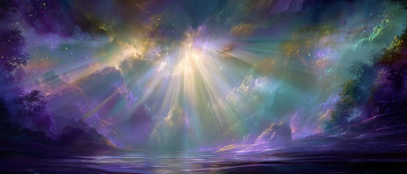 Dreamlike Surreal Fantasy Landscape with Glowing Light Effects
