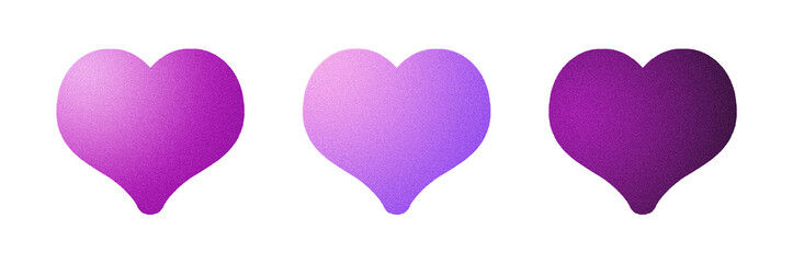 Purple hearts set, dark violet clipart cutout PNG elements on transparent background