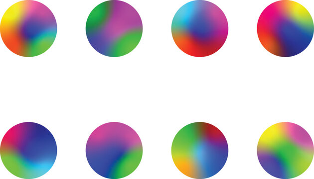 Multicolored gradient spheres arranged in two rows on white background
