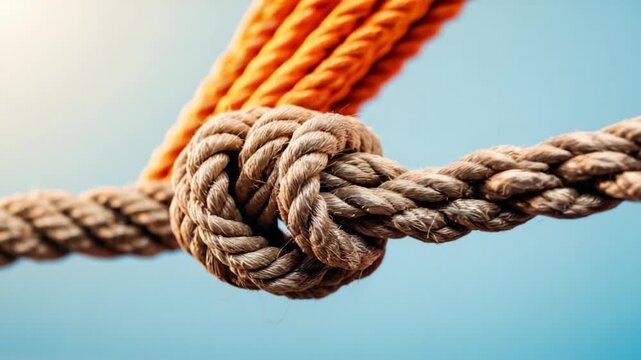 Video A detailed view of a rope with a secure knot, suitable for use in editorial or commercial contexts where technical accuracy is important