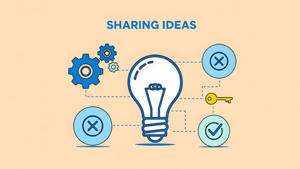 sharing ideas and creative innovation for business success through digital technology strategy and collaborative teamwork for global growth and smart startup solution with lightbulb concept