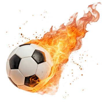 soccer ball in fire ,isolated on transparent background png