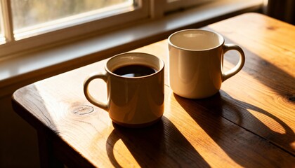 cup of coffee on wooden table
