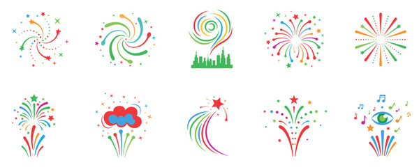 Colorful celebration event icon set, fireworks confetti music party collection © Habib