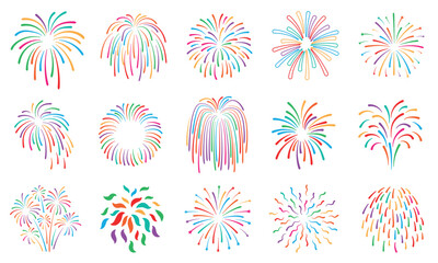 Colorful fireworks explosion burst party icon set, festive celebration collection © Habib