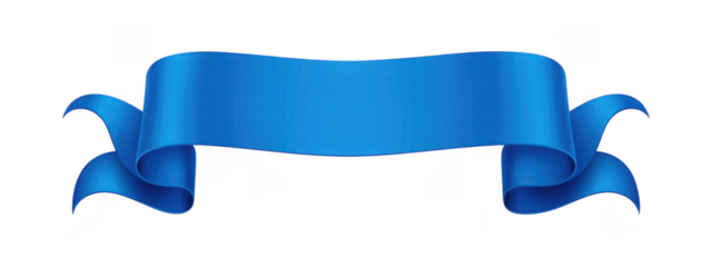 Blue ribbon banner with curls decoration symbol isolated on a transparent background