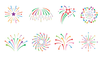 Colorful fireworks burst icon set, festive celebration visual effects © Habib