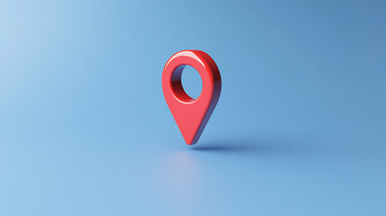 A vibrant red location pin stands out against a serene blue backdrop. This iconic symbol represents navigation, directions, and finding specific places on maps. A visual marker for discovery.