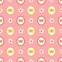 Vector seamless pattern with flowers and butterflies. Texture for home and children's textiles, decor