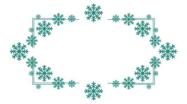 Teal snowflake frame border for Christmas and winter holidays on white