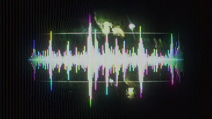 4K Arcade style audio waveform animation, retro game inspired sound signal display, neon frequency and amplitude spikes on dark screen, pixelated glow accents, electronic interface visuals, rhythmic - Powered by Adobe