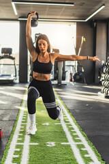 Strong Woman In Black Gym Clothes Doing Workout