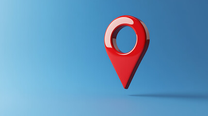 3D render of a red location pointer. Signifying navigation, direction, and pinpointing specific locations. The icon stands out against a clean blue backdrop.