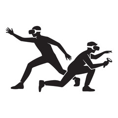 Black Color Futuristic VR Gaming Hobby Activity Silhouette Vector Illustration, Solid White Background.