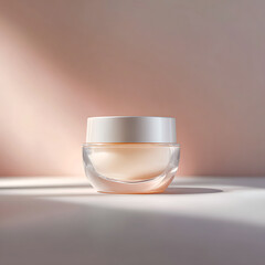 Glass Jar of Cream with Soft Lighting and Shadow Play cosmetic skincare isolated on a transparent background