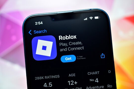 Closeup of roblox app page on a smartphone screen showing download details