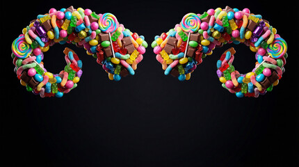 Colorful candy decorations shaped into whimsical curls, showcasing a playful and imaginative concept. This image can be used for themes related to celebrations, events, or children's parties.