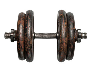 Aged, rusted adjustable dumbbell on a black background