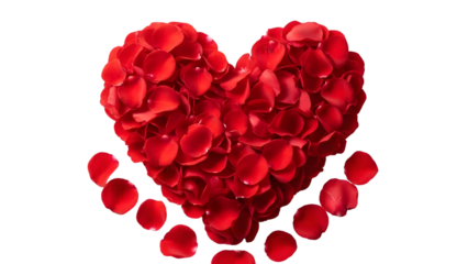 Heart shape made of red rose petals isolated on transparent background