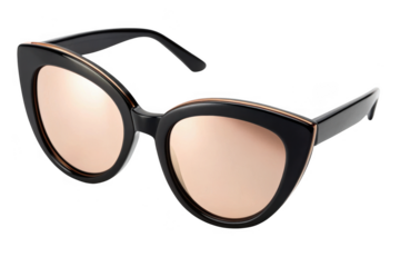 Stylish black cat eye sunglasses with rose gold lenses isolated on transparent background
