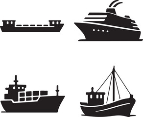 Set of Four Ship Silhouette Icons