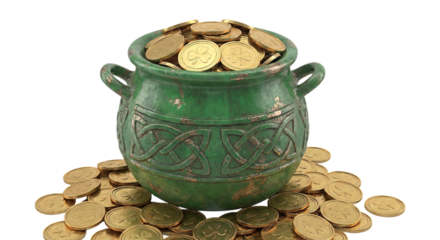 Pot of gold coins isolated on transparent background