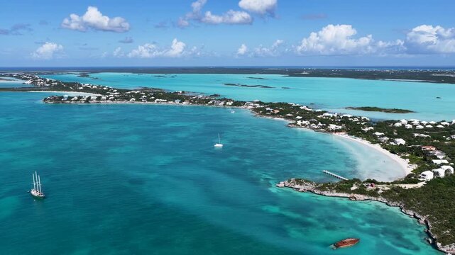 Sapodilla Bay Beach In Providenciales Turks And Caicos England. Breathtaking Aerial View Of A Lush Tropical Coastline Scenery. Holiday Landscape Leisure Stunning. Holiday Coast.