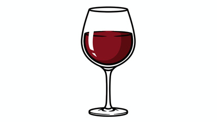 A stylized illustration of a stemmed glass filled with deep red liquid likely wine