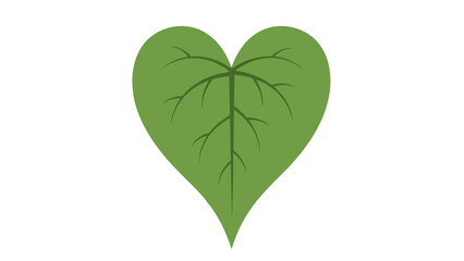 A stylized green leaf shaped like a heart with visible veins on a white background