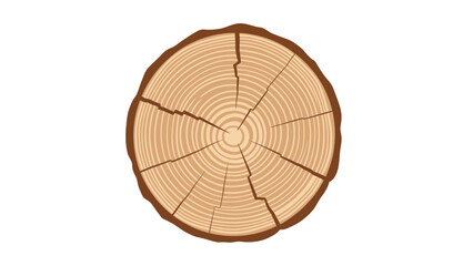 A vector illustration of a cracked tree trunk crosssection with distinct annual growth rings
