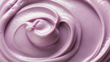 Purple yogurt in macro. Sweet dessert from blueberry