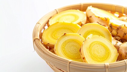 Exotic Spice Markets  - Galangal Roots Sliced in Thai Herbal Market Summer Basket